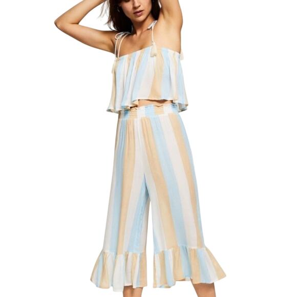 COOLCHANGE Ella Striped Cotton Tassel Oversized Crop Top - Picture 2 of 5